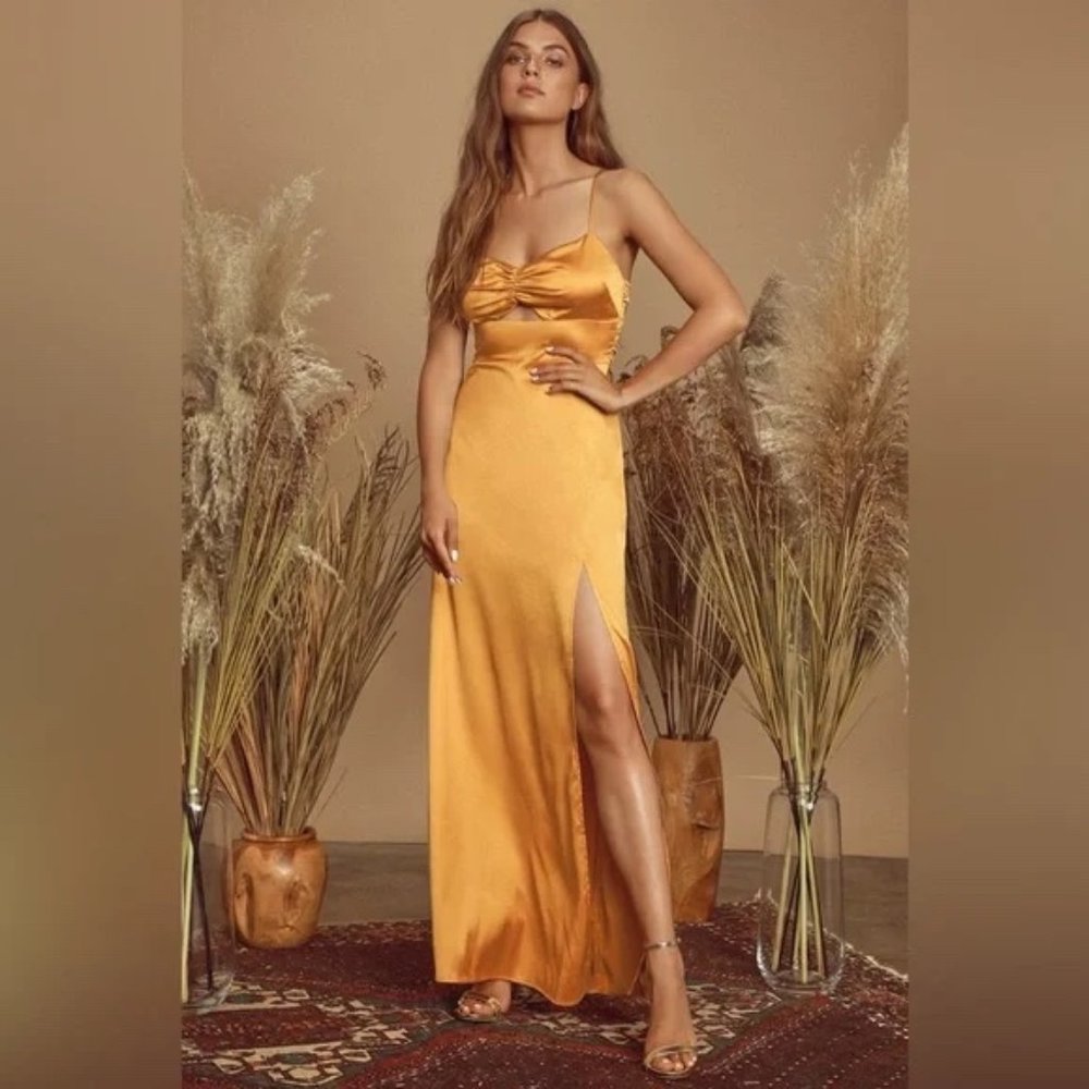 Renata Satin Golden Yellow Maxi Dress